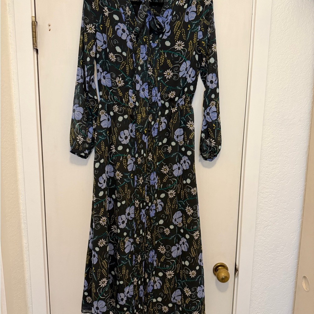 Banana Republic Black and Blue Floral Long Sleeve Dress